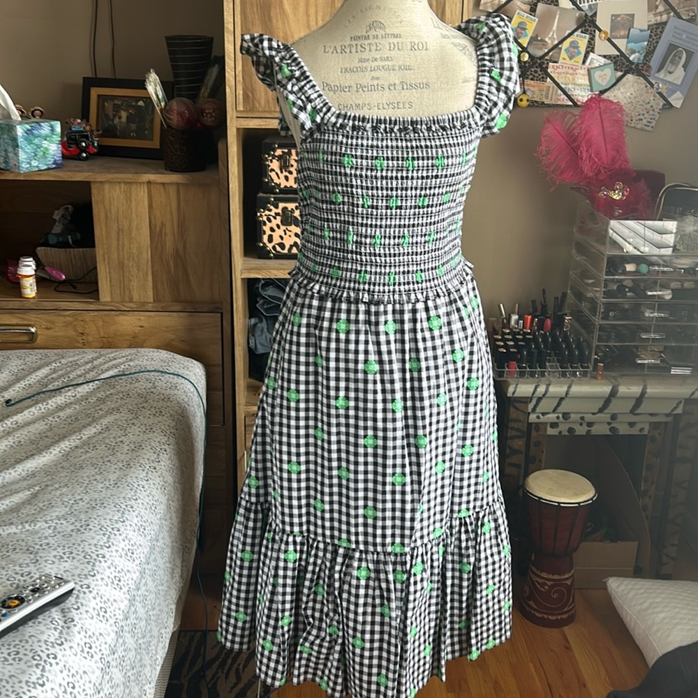 Kate Spade Voile Smocked Plaid Midi Dress - Large